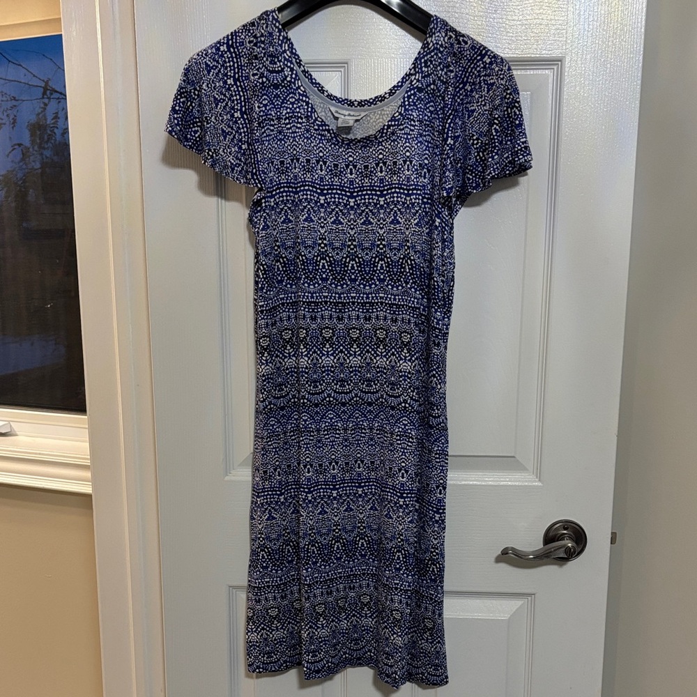 Tommy Bahama Navy and White Patterned Dress